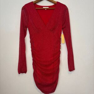Red Sparkly Christmas‎ Holiday Mini Long Sleeve Dress Riley & James Medium NWT